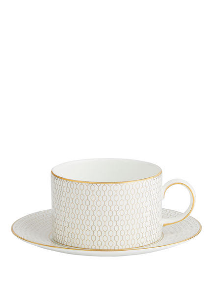 Wedgwood Gio Gold Bone China Tea Cup & Saucer, 235ml, White/Gold, White/Gold