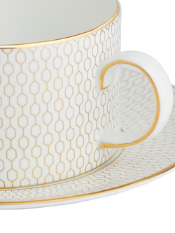 Wedgwood Gio Gold Bone China Tea Cup & Saucer, 235ml, White/Gold - view 2, White/Gold