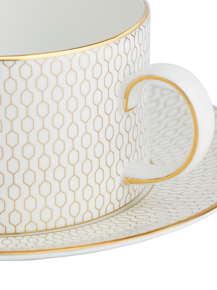 Wedgwood Gio Gold Bone China Tea Cup & Saucer, 235ml, White/Gold - view 2, White/Gold