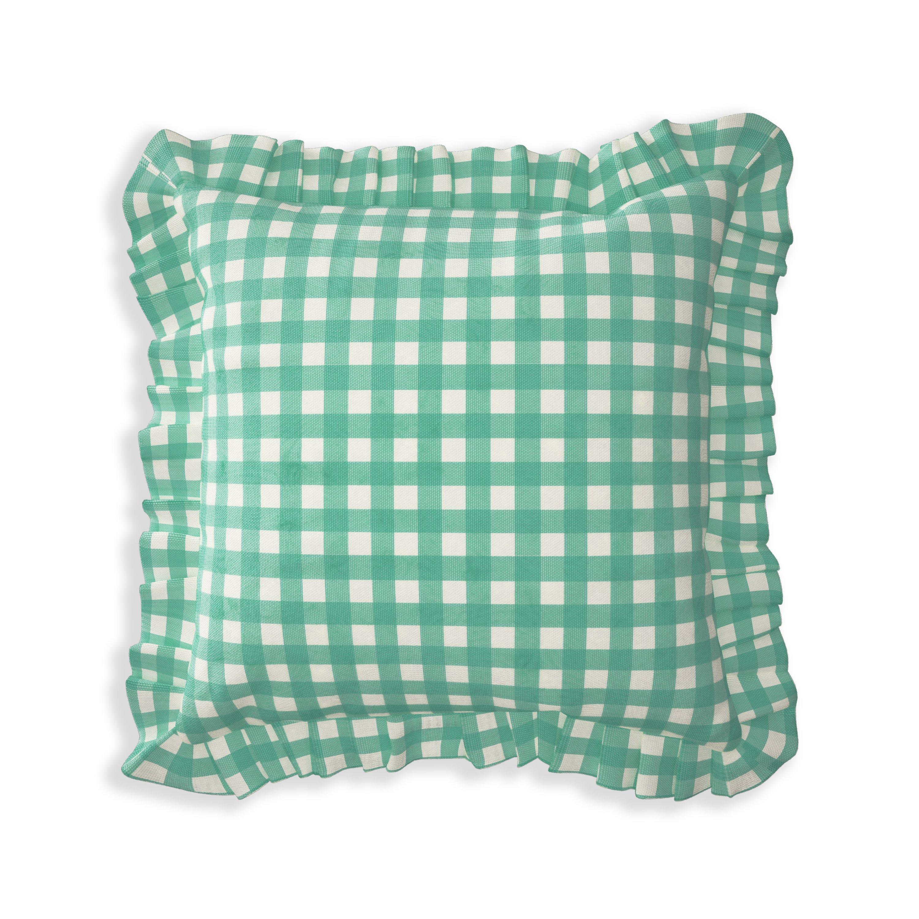 John Lewis Gingham Print Garden Cushion, 43 x 43cm, Green