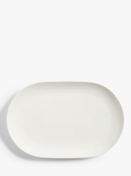 John Lewis Wave Fine China Oval Serving Platter, 38.7cm, White, White