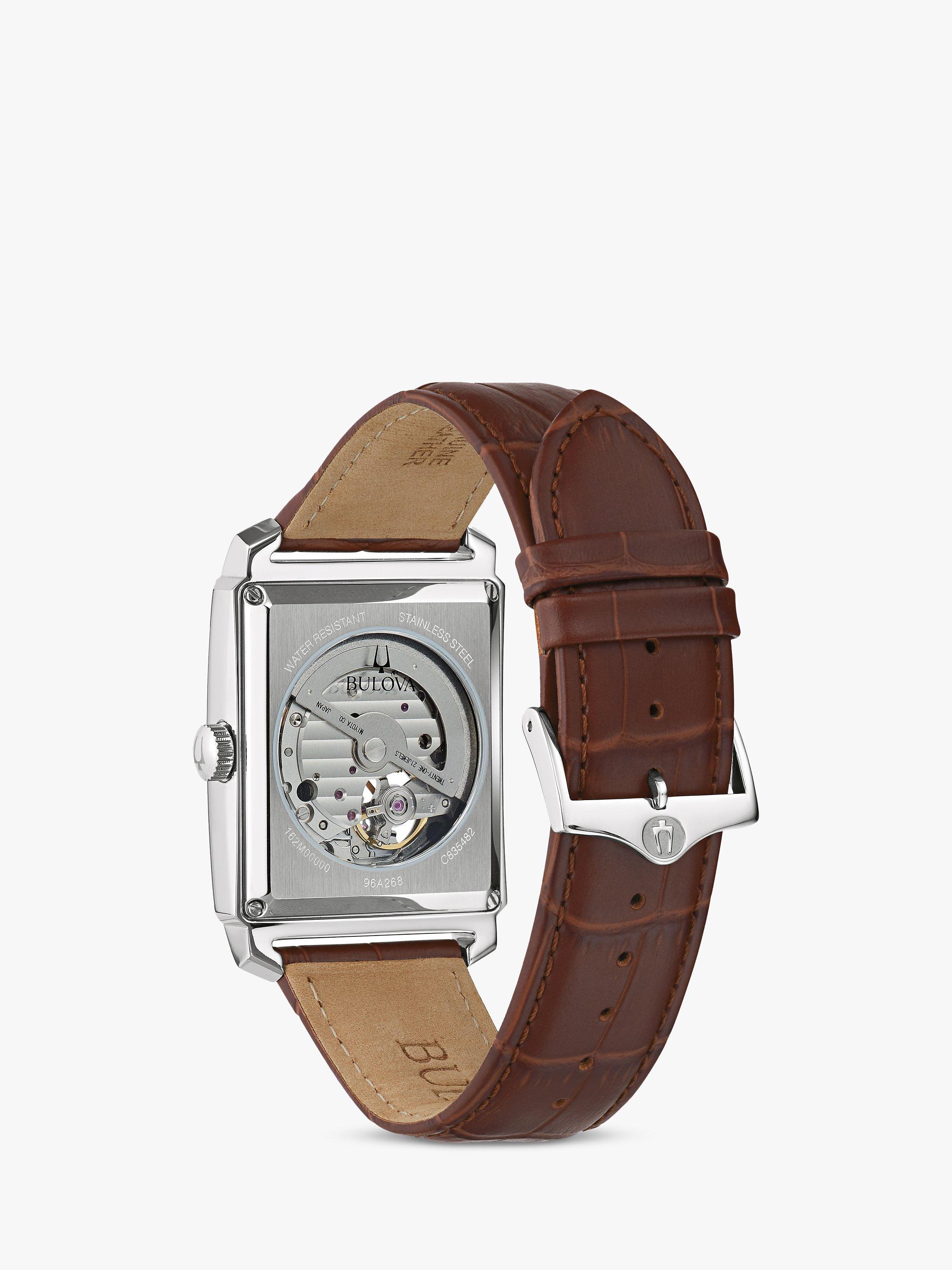 Bulova Men s Sutton Heartbeat Automatic Leather Strap Watch Brown Silver 96A268