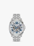 Bulova 96A187 Men's Wilton Automatic Skeleton Dial Bracelet Strap Watch, Silver/Blue