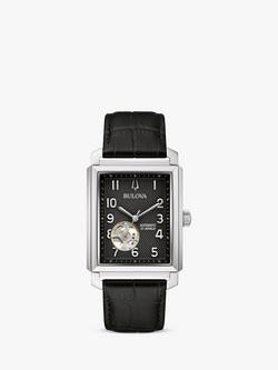 Bulova Men's Sutton Heartbeat Automatic Leather Strap Watch, Black/Silver 96a269