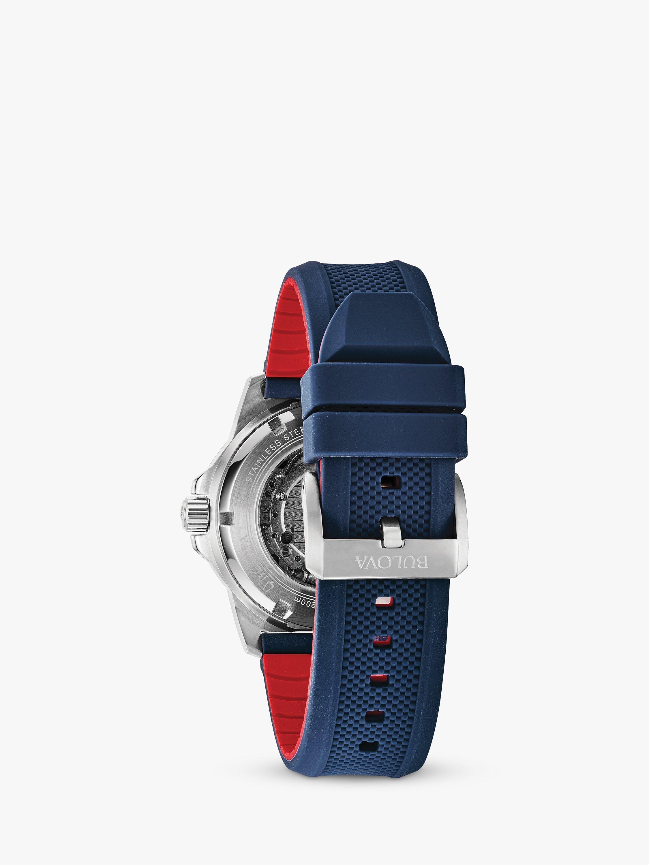 Bulova Men's Marine Star Heartbeat Automatic Silicone Strap Watch, Blue/Silver 98A225