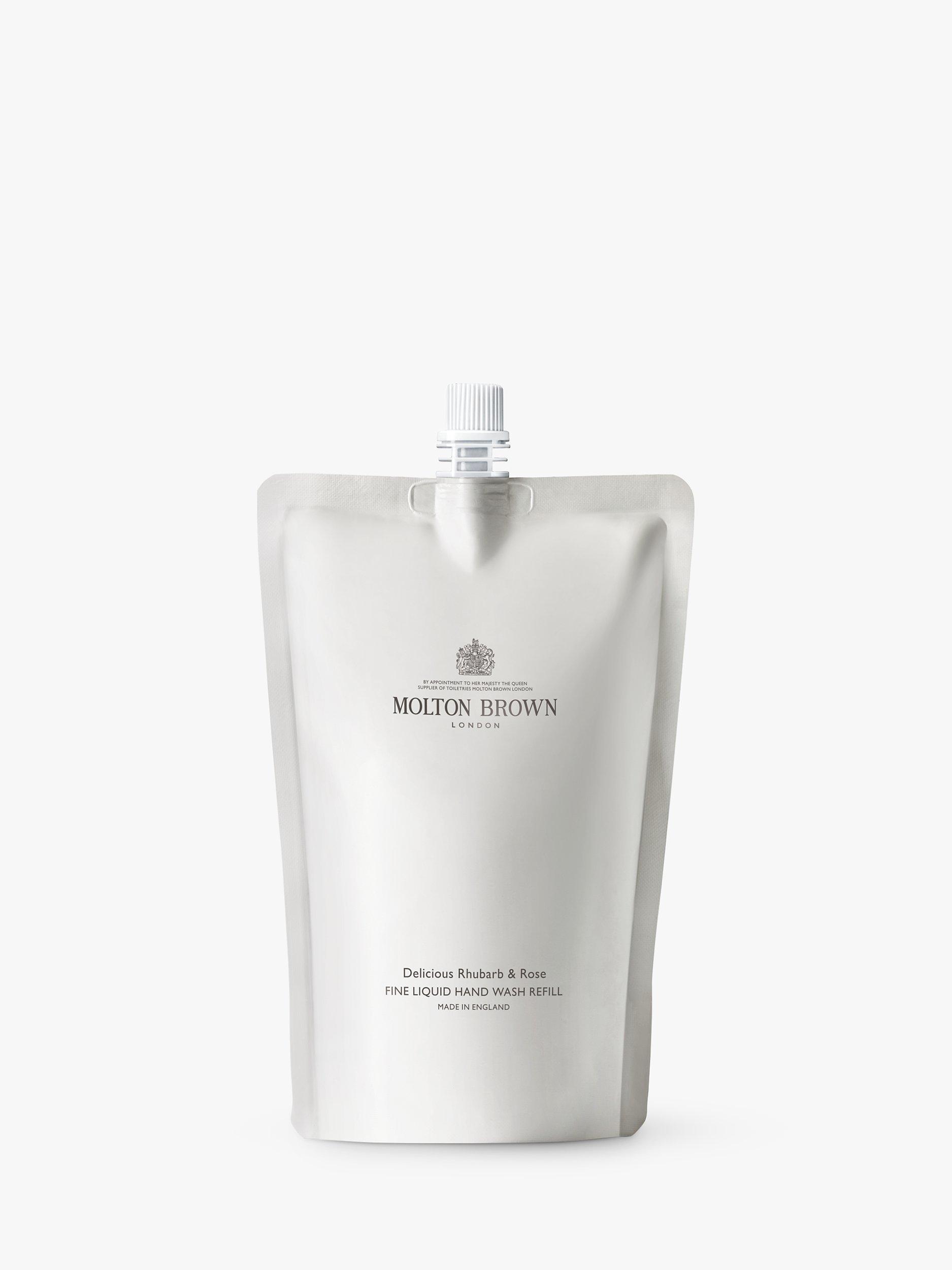 Product image 1 of 3, which shows Molton Brown Delicious Rhubarb & Rose Fine Liquid Hand Wash Refill, 400ml
