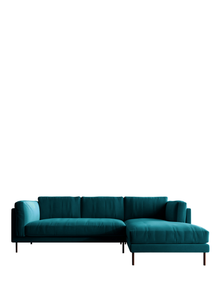 Swoon Munich Grand 4 Seater RHF Chaise End Sofa, Dark Leg - view 2, Kingfisher Velvet