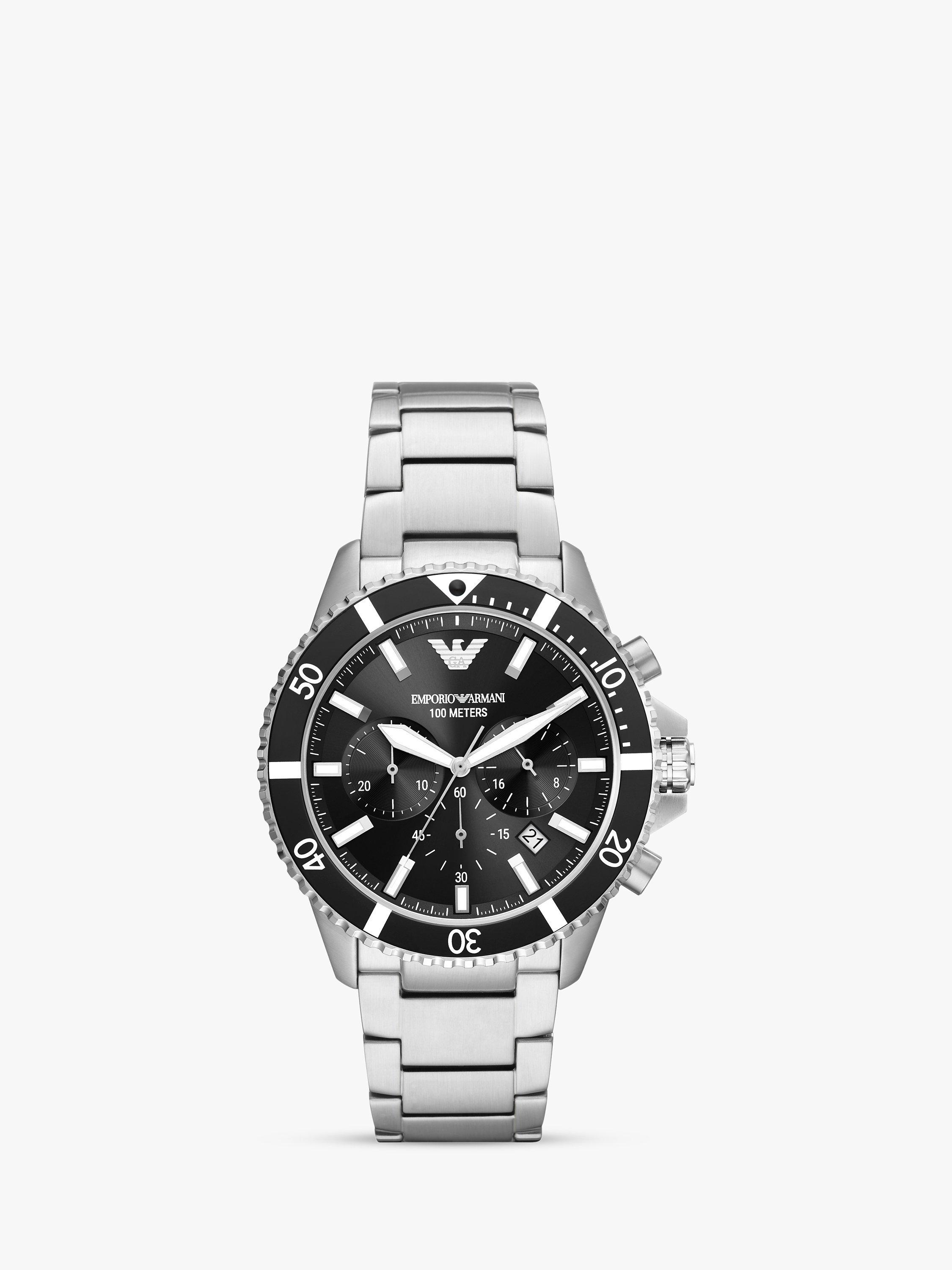 Emporio Armani Men's Chronograph Date Bracelet Strap Watch, Silver/Black AR11360