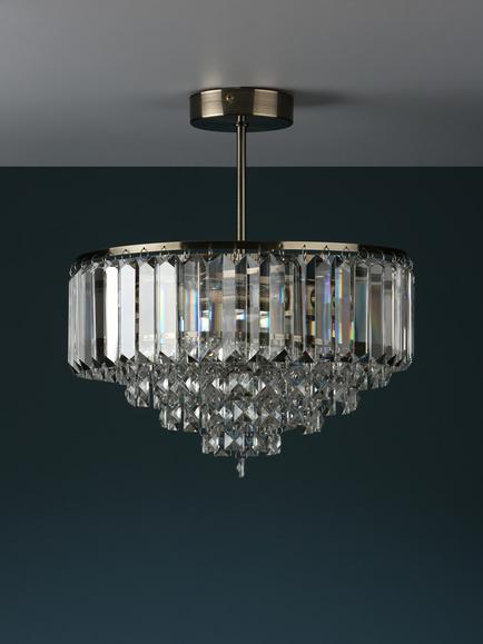 Laura Ashley Vienna Crystal Semi Flush Ceiling Light - view 2, Clear/Antique Brass