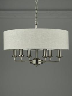 Laura Ashley Sorrento 6 Arm Ceiling Light - view 2, Satin Nickel/Natural