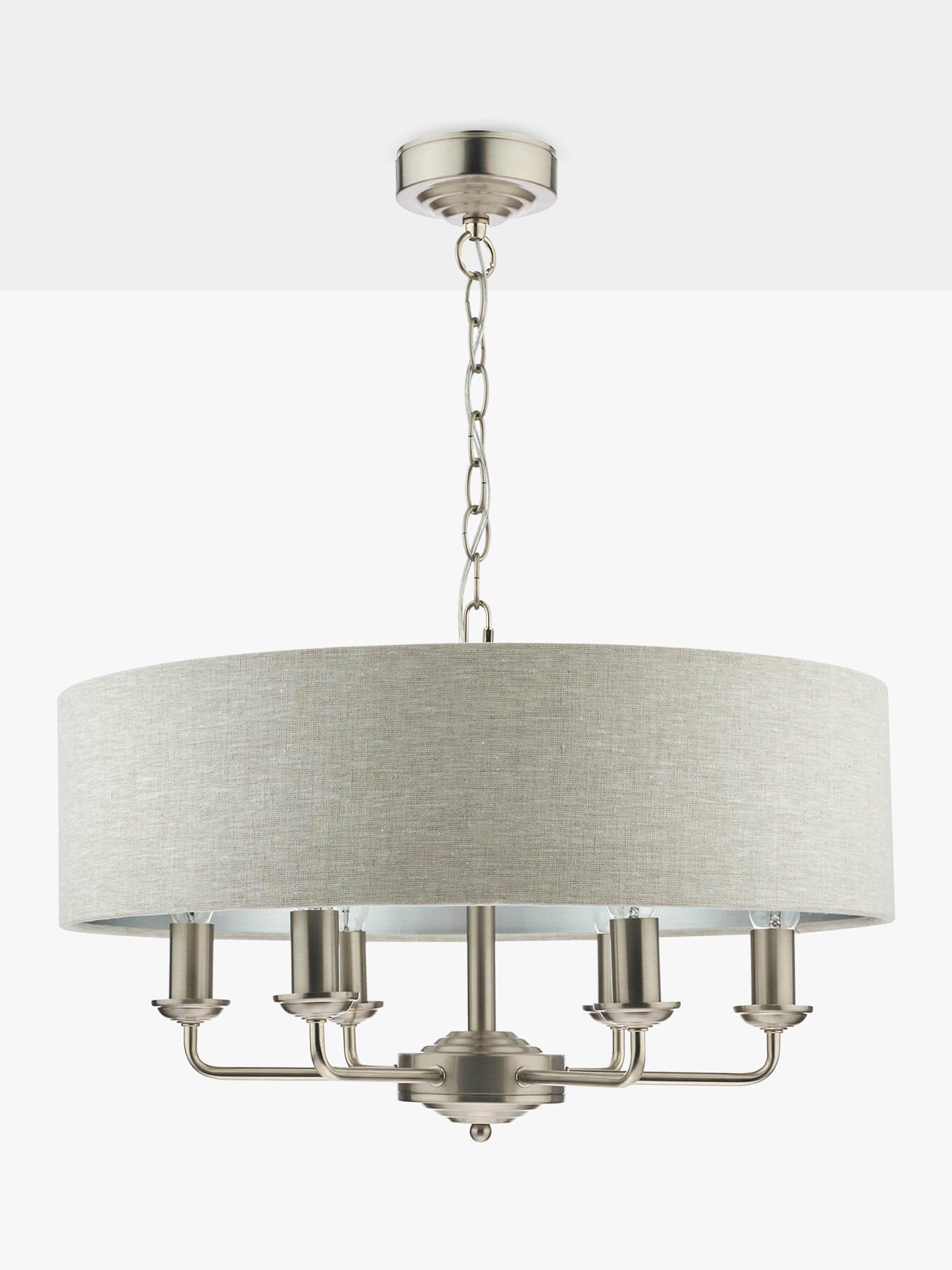 Laura Ashley Sorrento 6 Arm Ceiling Light Satin Nickel Natural
