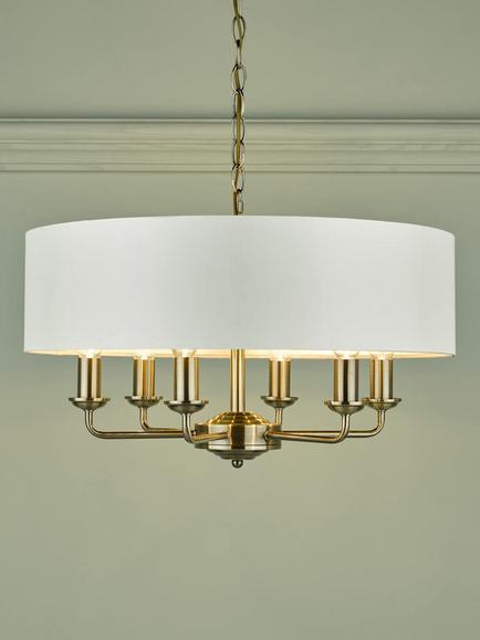 Laura Ashley Sorrento 6 Arm Ceiling Light, Antique Brass/Ivory