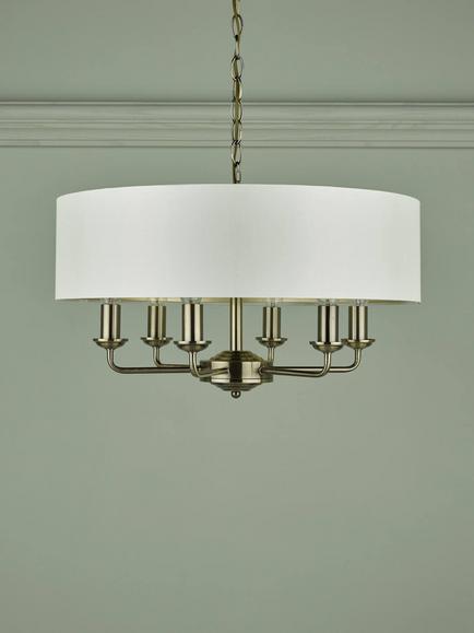 Laura Ashley Sorrento 6 Arm Ceiling Light - view 2, Antique Brass/Ivory