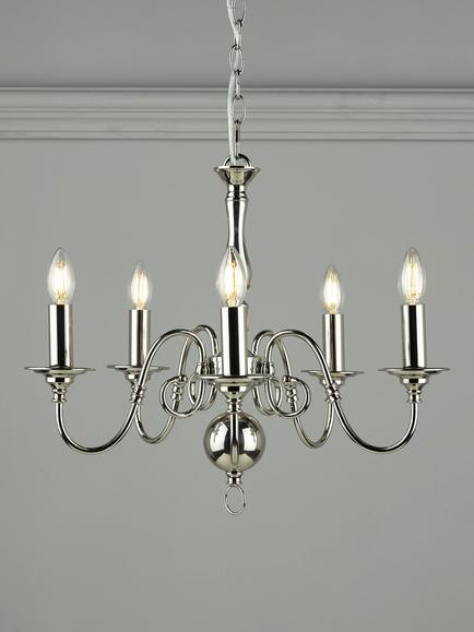 Laura Ashley Winchester 5 Arm Ceiling Light, Polished Nickel