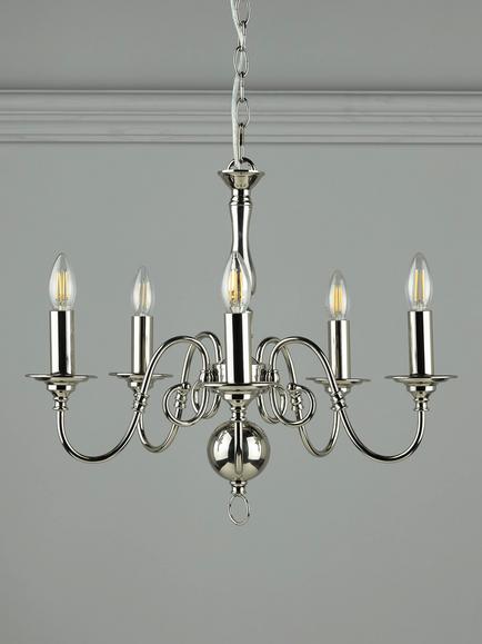 Laura Ashley Winchester 5 Arm Ceiling Light - view 2, Polished Nickel