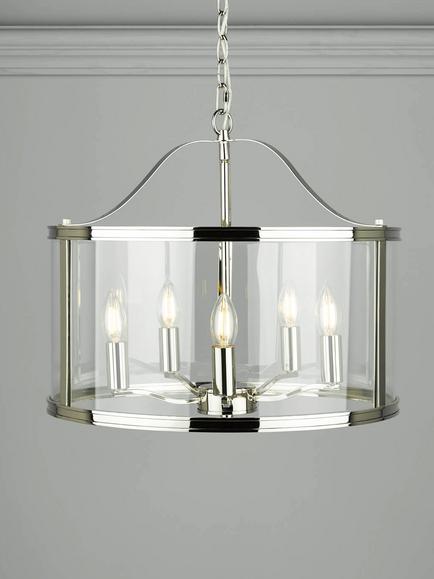 Laura Ashley Harrington 5 Arm Glass Ceiling Light, Polished Nickel, Polished Nickel