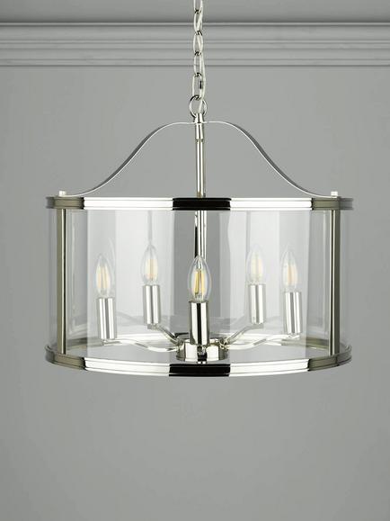 Laura Ashley Harrington 5 Arm Glass Ceiling Light, Polished Nickel - view 2, Polished Nickel