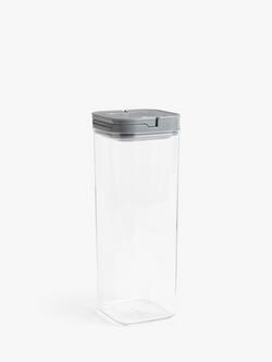 John Lewis Flip Lock Airtight Tall Square Storage Container, 2.3L, Clear/Grey