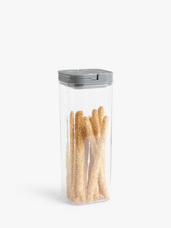 John Lewis Flip Lock Airtight Tall Square Storage Container, 2.3L - view 2, Clear/Grey