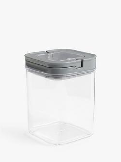 John Lewis Flip Lock Airtight Square Storage Container, 1.1L, Clear/Grey