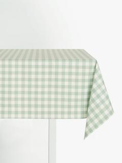 John Lewis Gingham Oilcloth Tablecloth Fabric, Dusty Green