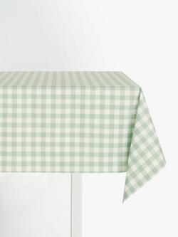 John Lewis Gingham Oilcloth Tablecloth Fabric, Dusty Green