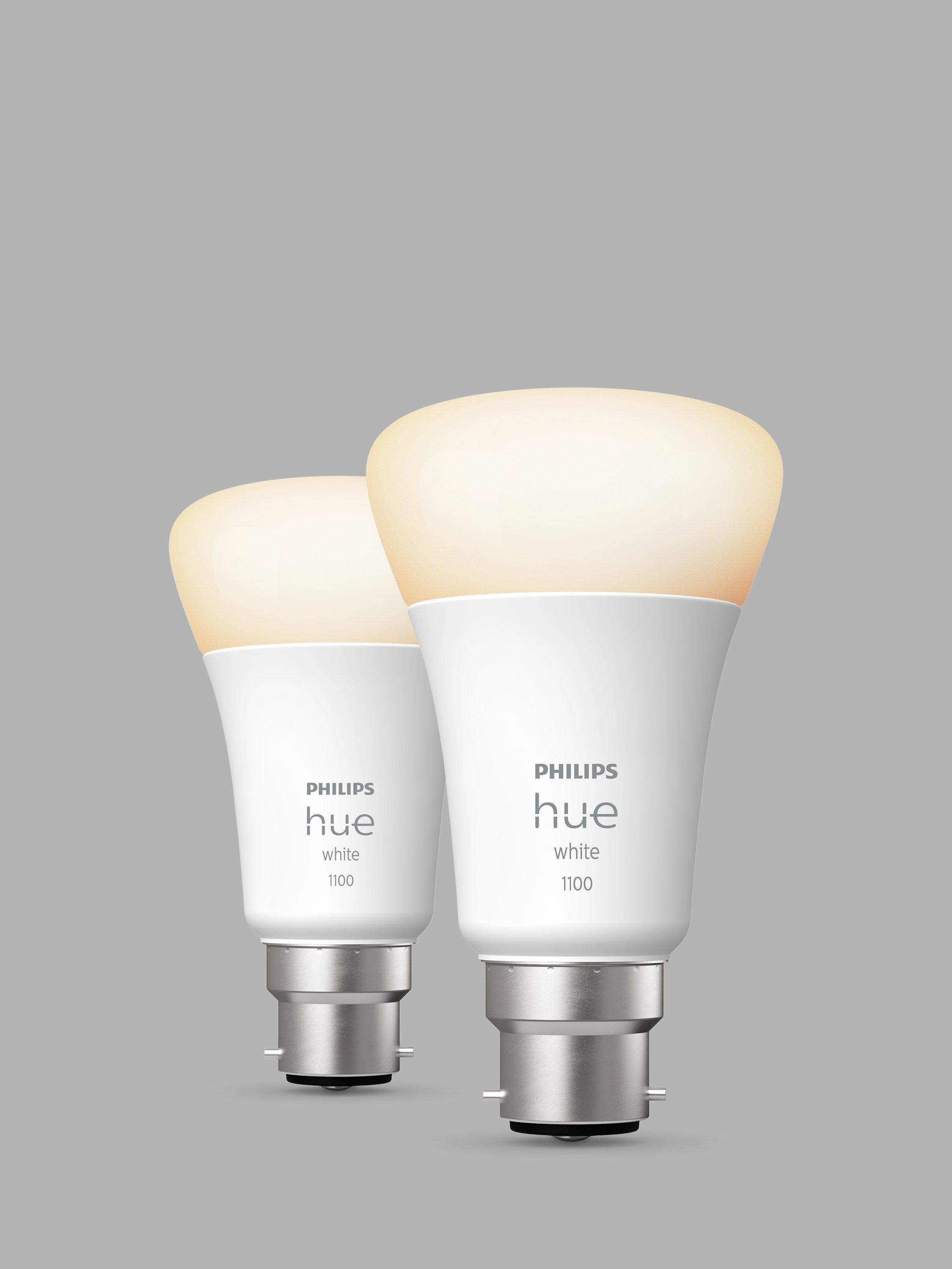 Philips Hue White Wireless Lighting LED Light Bulb with Bluetooth, 9.5W A60 B22 Bayonet Cap Bulb, Pack of 2