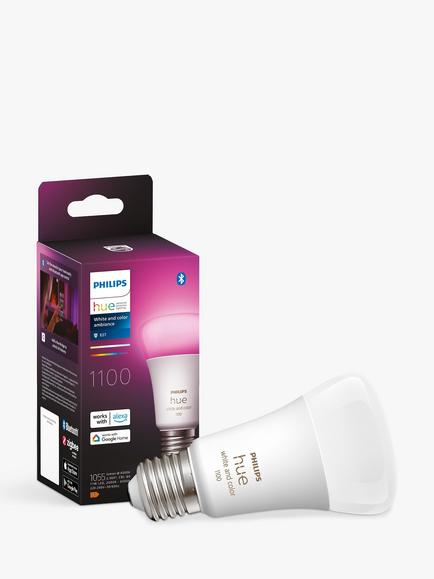 Philips Hue White and Colour Ambiance Wireless Lighting LED Colour Changing Light Bulb with Bluetooth, 9W A60 E27 Edison Screw Bulb, Single, White