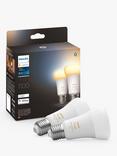 Philips Hue White Ambiance Wireless Lighting Smart LED Light Bulb with Bluetooth, 8W A60 E27 Edison Screw Bulb, Pack of 2
