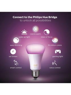 Philips Hue White and Colour Ambiance Wireless Lighting LED Starter Kit with 2 E27 Bulbs with Bluetooth & Bridge - view 2, White