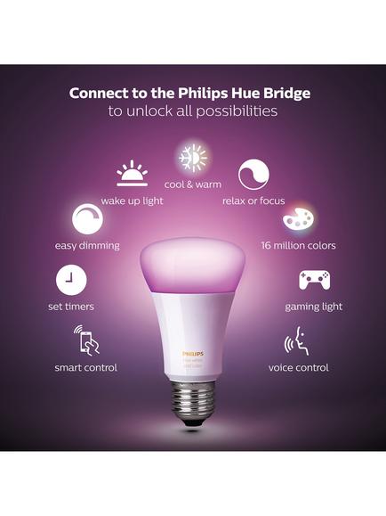 Philips Hue White and Colour Ambiance Wireless Lighting LED Starter Kit with 2 E27 Bulbs with Bluetooth & Bridge - view 2, White