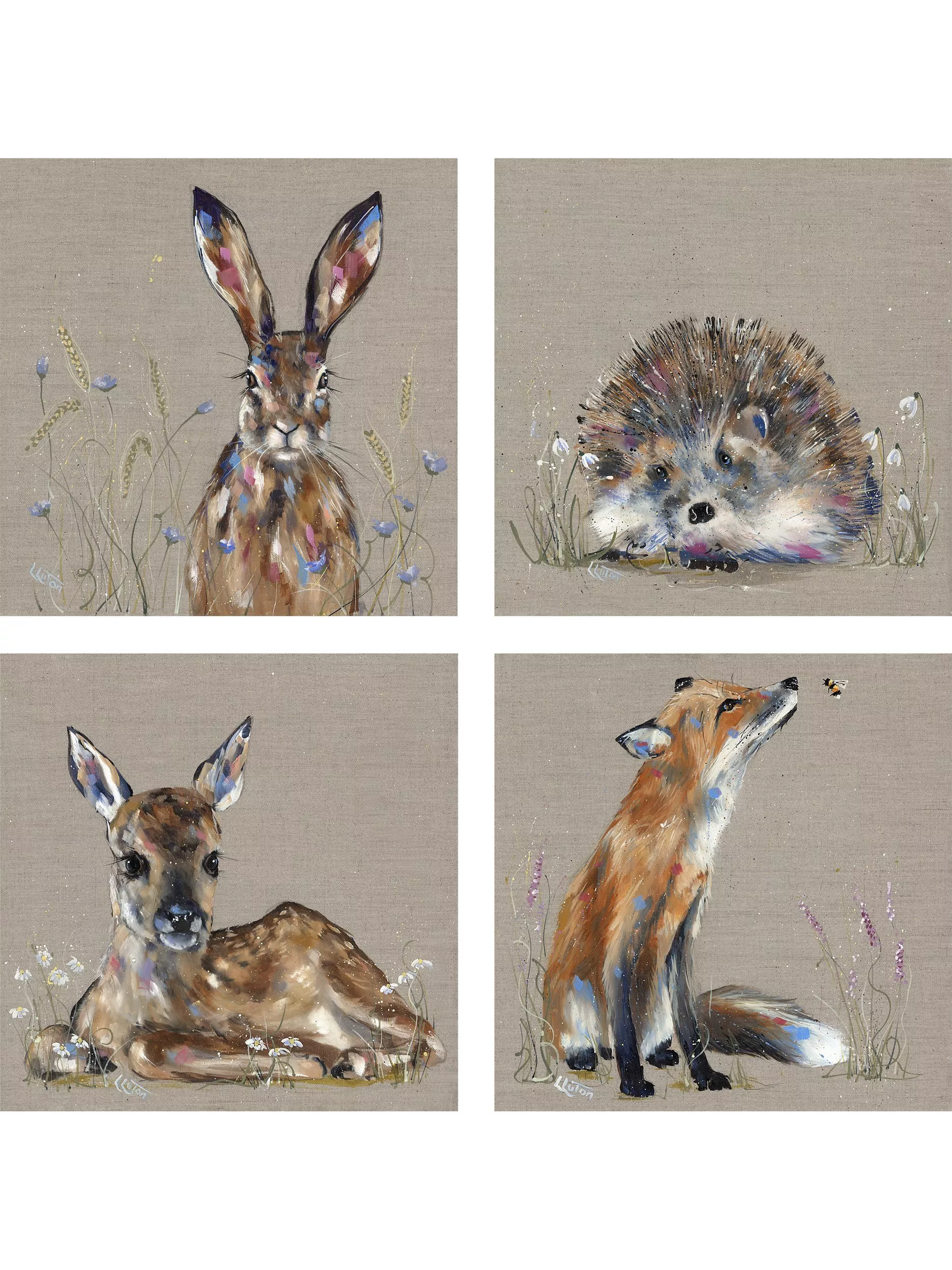 John Lewis Louise Luton 'Woodland Set' Canvas Print, Set of 4, 30 x 30cm, Brown/Multi