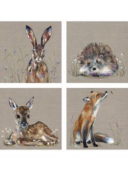 John Lewis Louise Luton 'Woodland Set' Canvas Print, Set of 4, 30 x 30cm, Brown/Multi, Brown/Multi