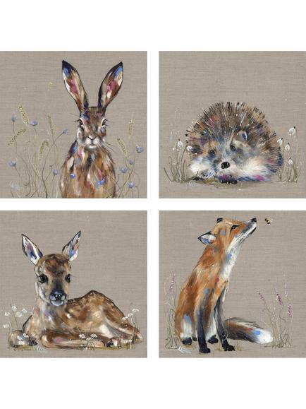 John Lewis Louise Luton 'Woodland Set' Canvas Print, Set of 4, 30 x 30cm, Brown/Multi, Brown/Multi