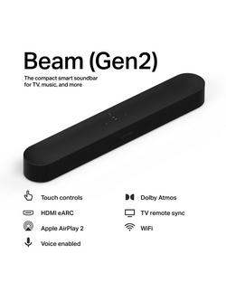 Sonos Beam (Gen 2) Compact Smart Soundbar with Dolby Atmos & Voice Control - view 2, White