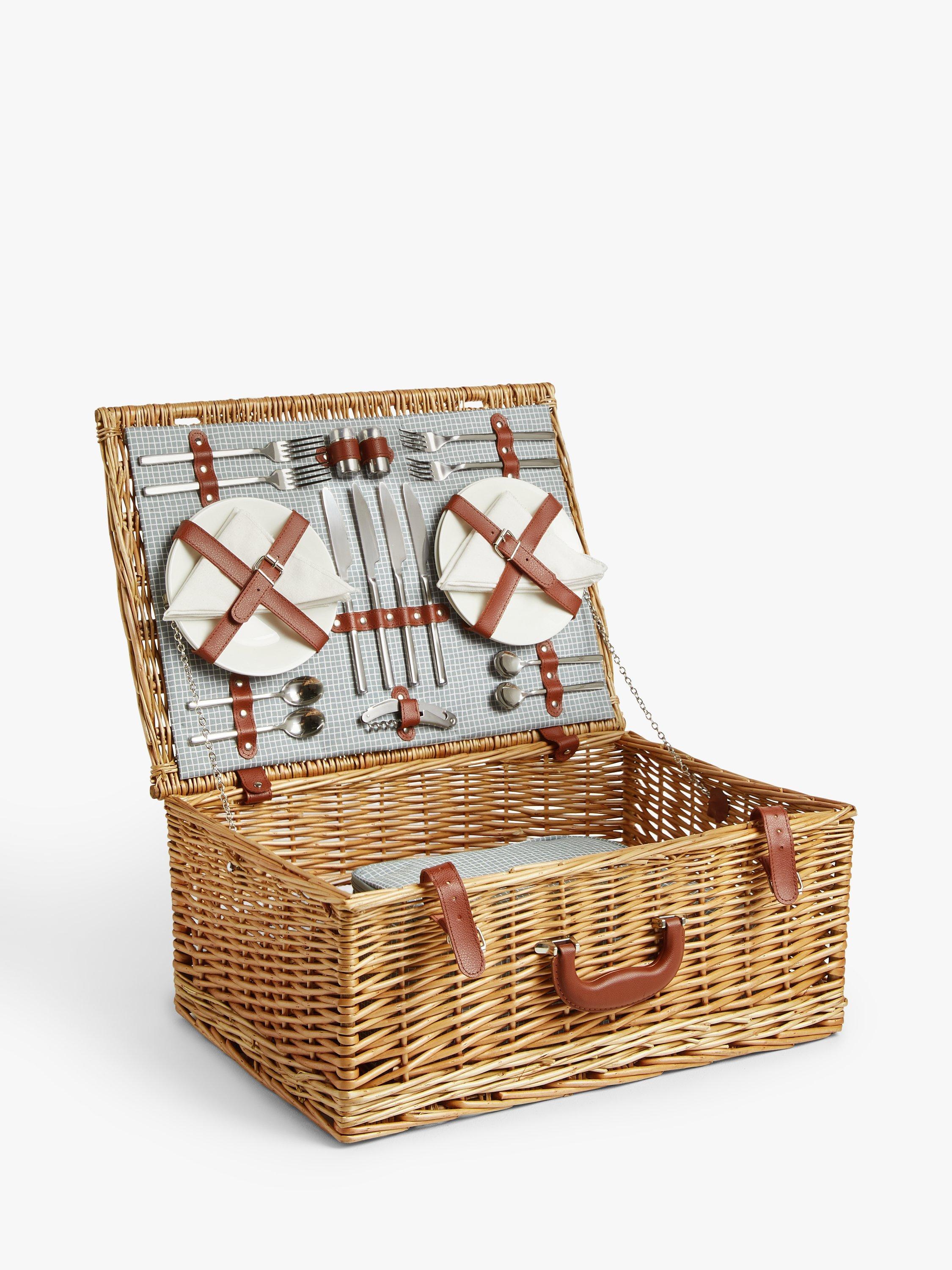 John Lewis & Partners Leckford Luxury Filled Wicker Picnic Basket, 4 Person