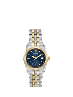 Citizen EW2294-53L Women's Eco-Drive Date Two Tone Bracelet Strap Watch, Gold/Silver/Blue, Gold/Silver/Blue