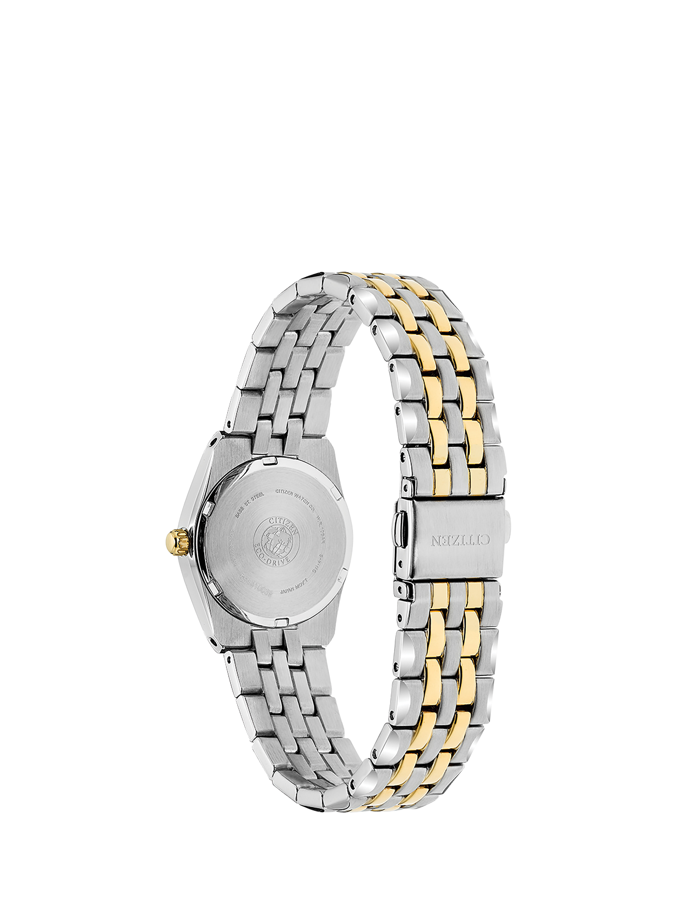 Product image 2 of 5, which shows Citizen EW2294-53L Women's Eco-Drive Date Two Tone Bracelet Strap Watch, Gold/Silver/Blue