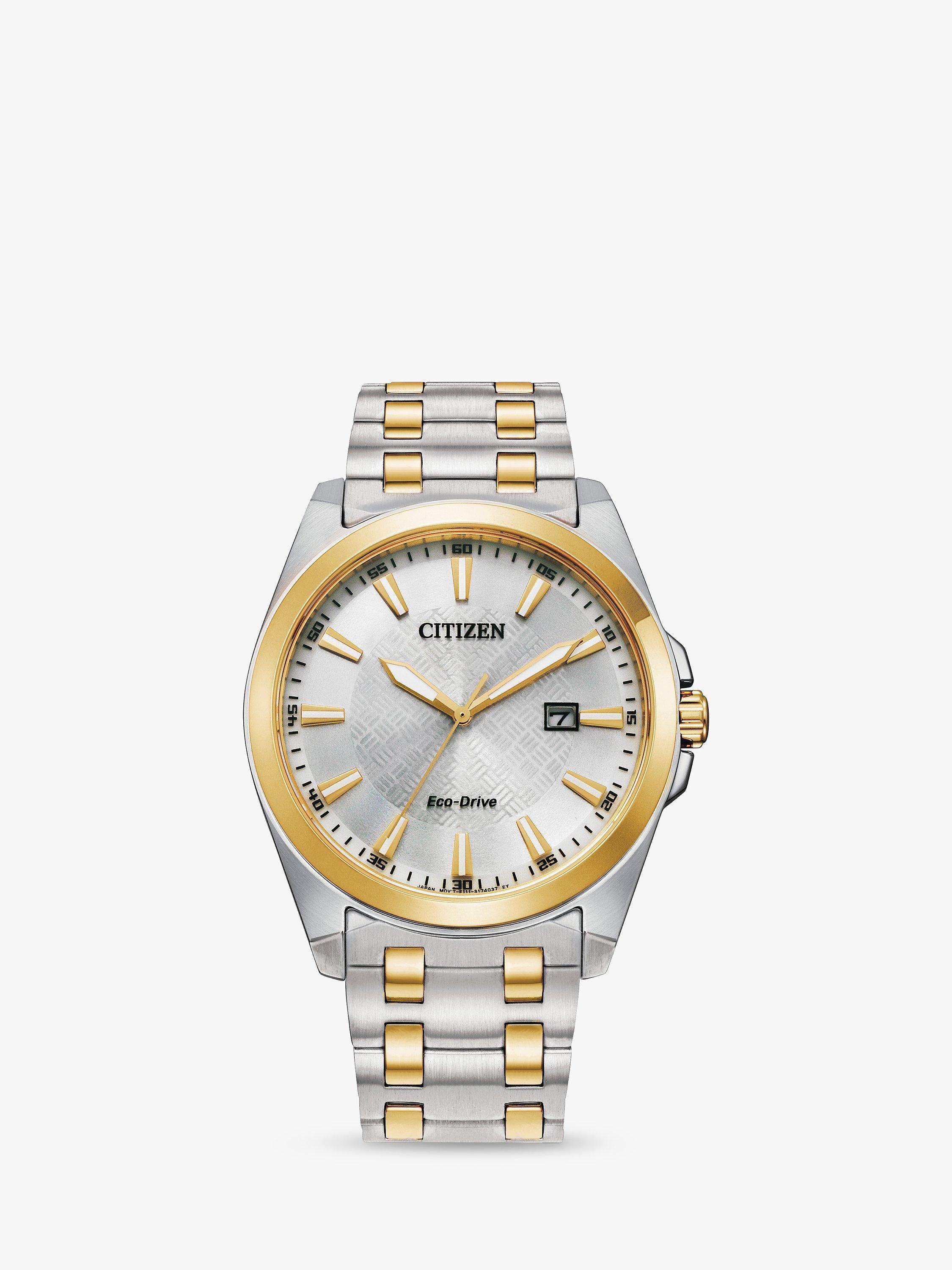 Product image 1 of 6, which shows Citizen Men's Classic Eco-Drive Date Two Tone Bracelet Strap Watch, Silver/Gold BM7534-59A