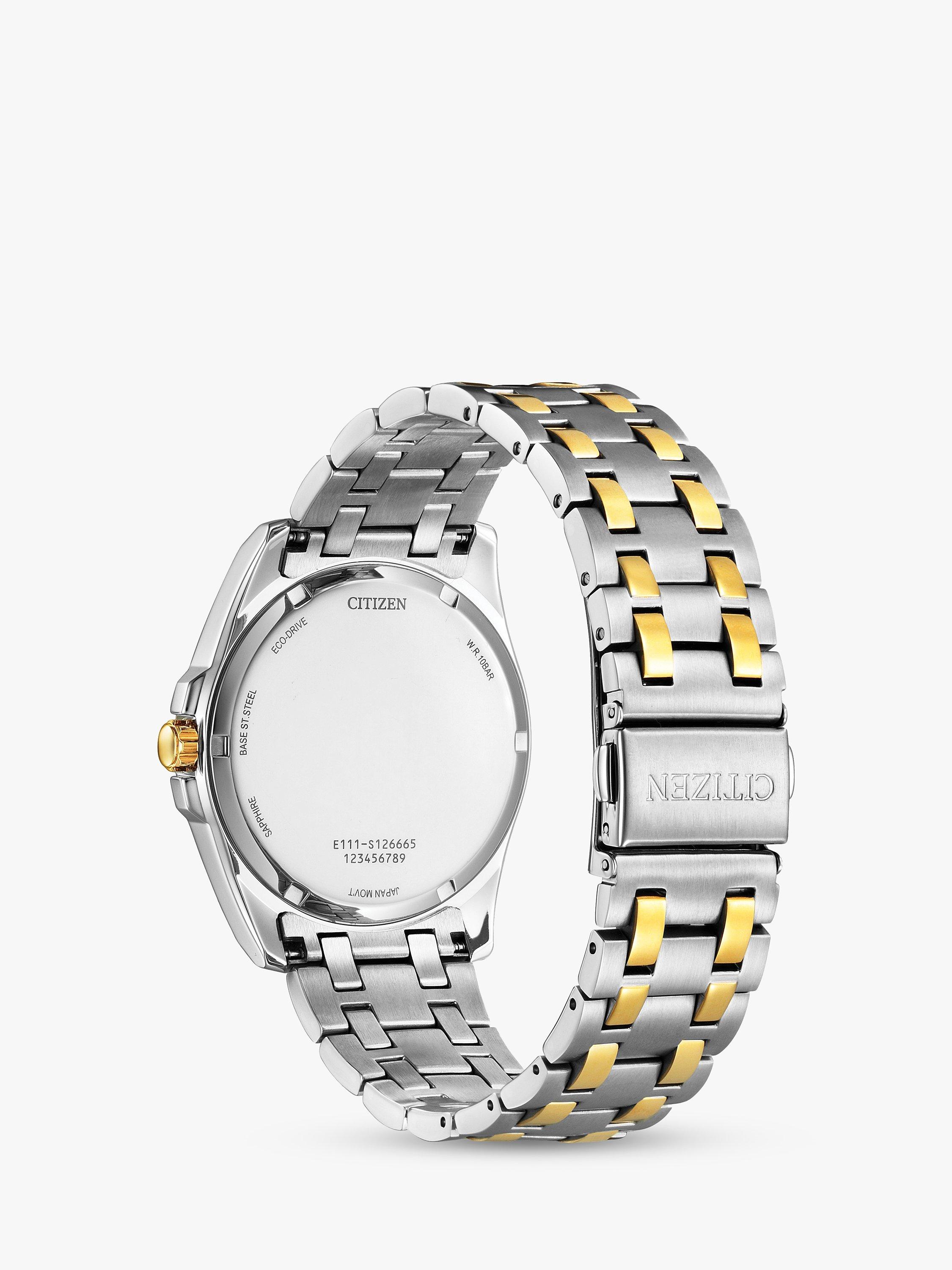 Product image 2 of 6, which shows Citizen Men's Classic Eco-Drive Date Two Tone Bracelet Strap Watch, Silver/Gold BM7534-59A