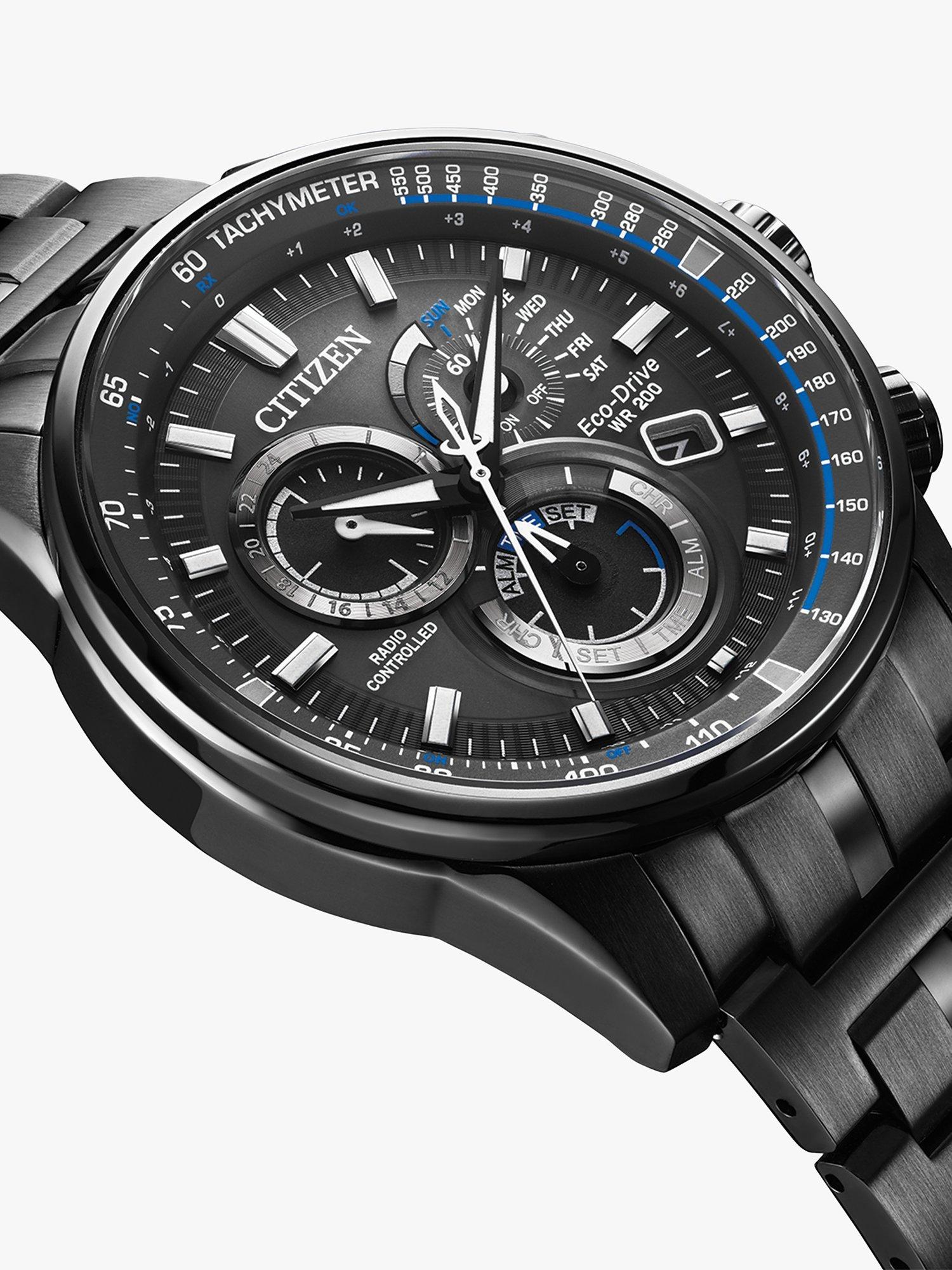 Product image 7 of 7, which shows Citizen CB5887-55H Men's Perpetual Chrono A-T Radio Controlled Eco-Drive Date Bracelet Strap Watch, Black