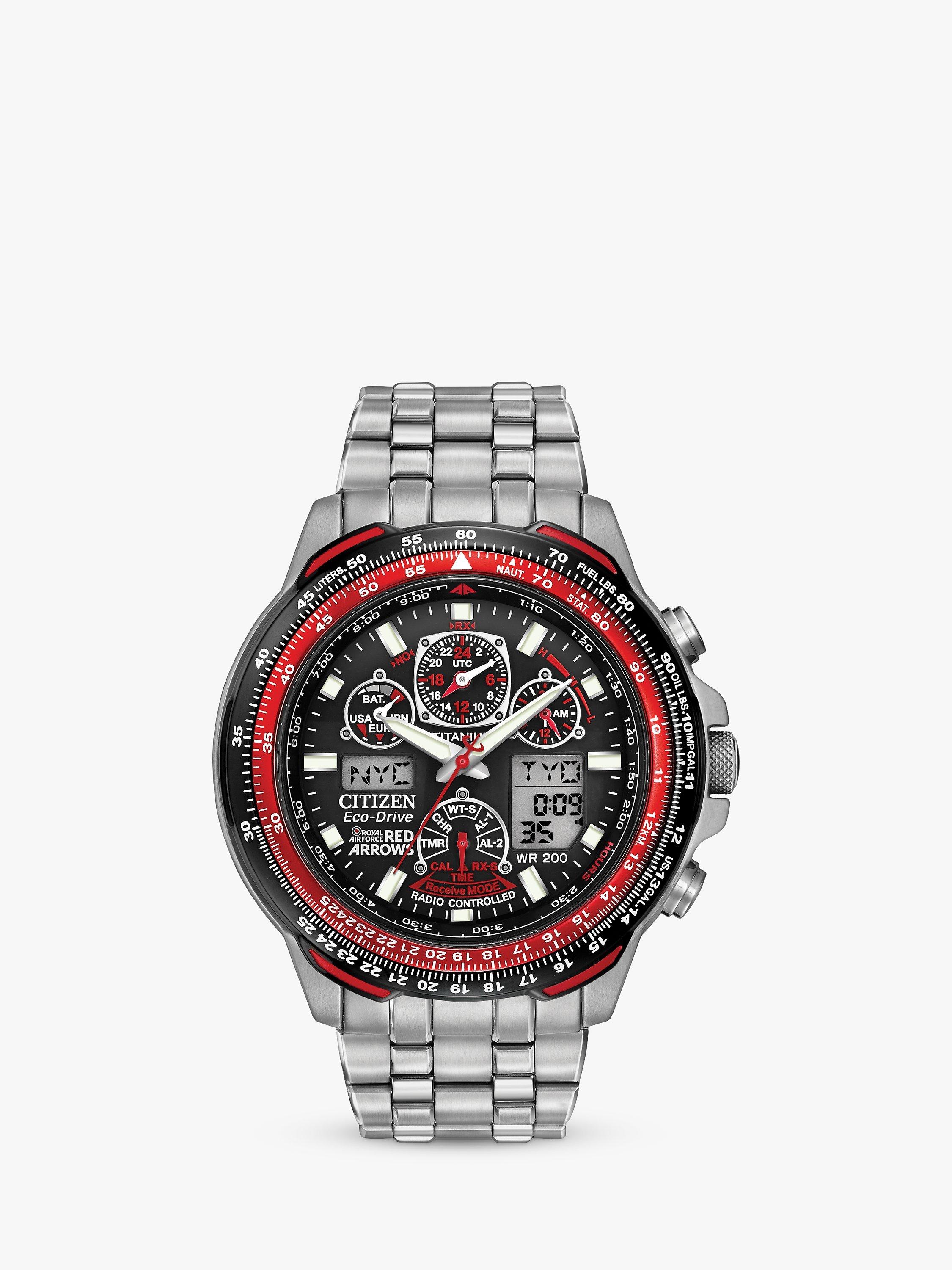 Citizen JY8110 51E Men s Red Arrows Skyhawk A.T Titanium Bracelet Strap Watch Silver Red