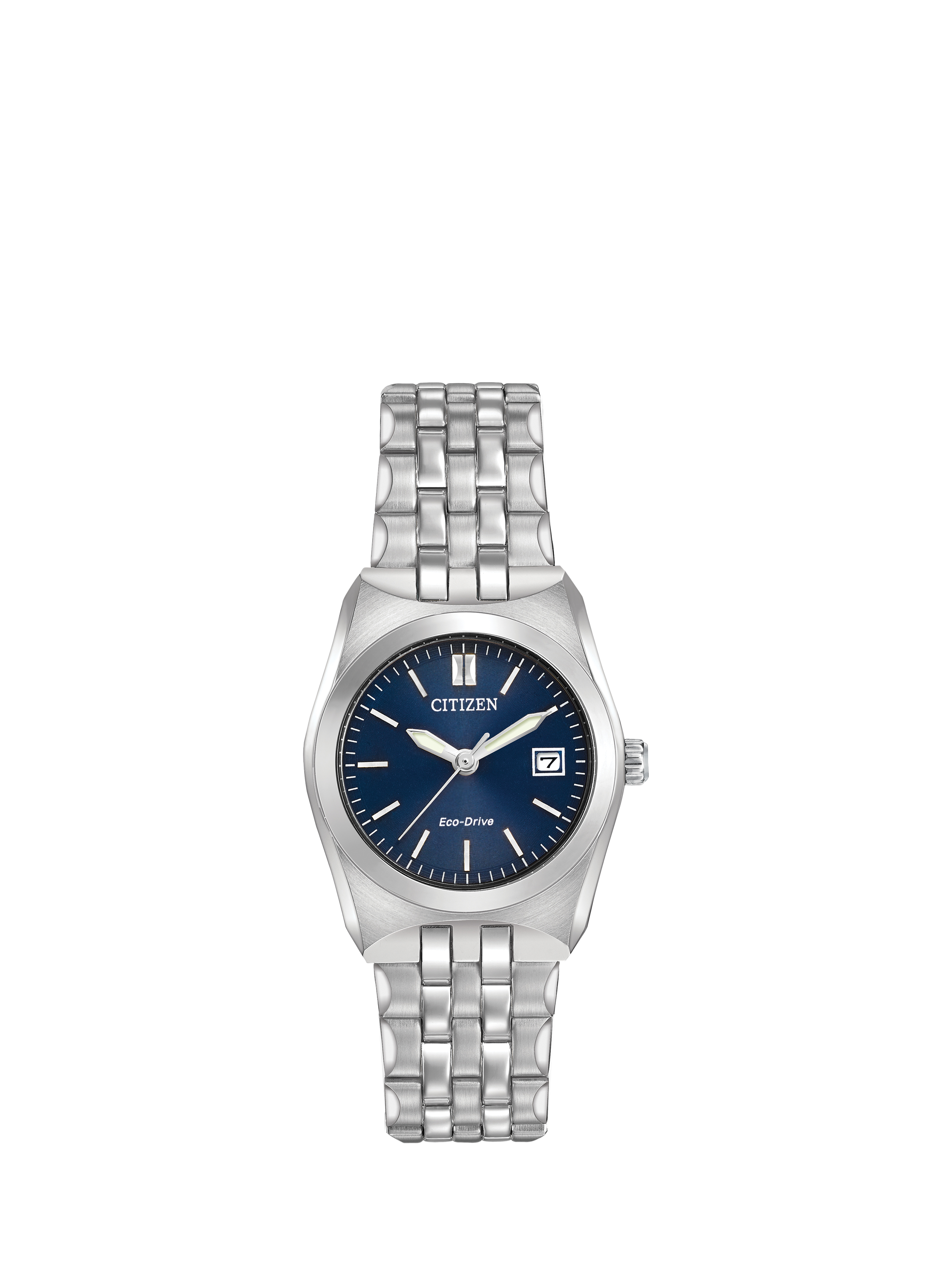 Product image 1 of 4, which shows Citizen EW2290-54L Women's Eco-Drive Date Bracelet Strap Watch, Silver/Blue