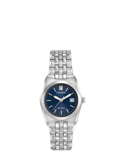 Citizen EW2290-54L Women's Eco-Drive Date Bracelet Strap Watch, Silver/Blue, Silver/Blue