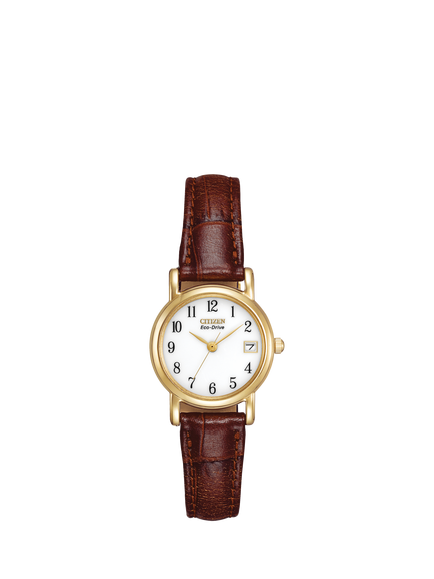 Citizen EW1272-01A Women's Eco-Drive Leather Strap Watch, Brown/White, Brown/White