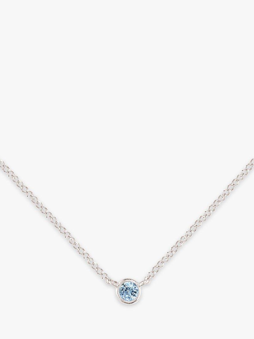 Product image 1 of 3, which shows E.W Adams 9ct Gold Solitaire Aquamarine Pendant Necklace, White Gold