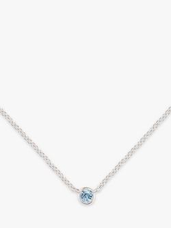 E.W Adams 9ct Gold Solitaire Aquamarine Pendant Necklace, White Gold, White Gold