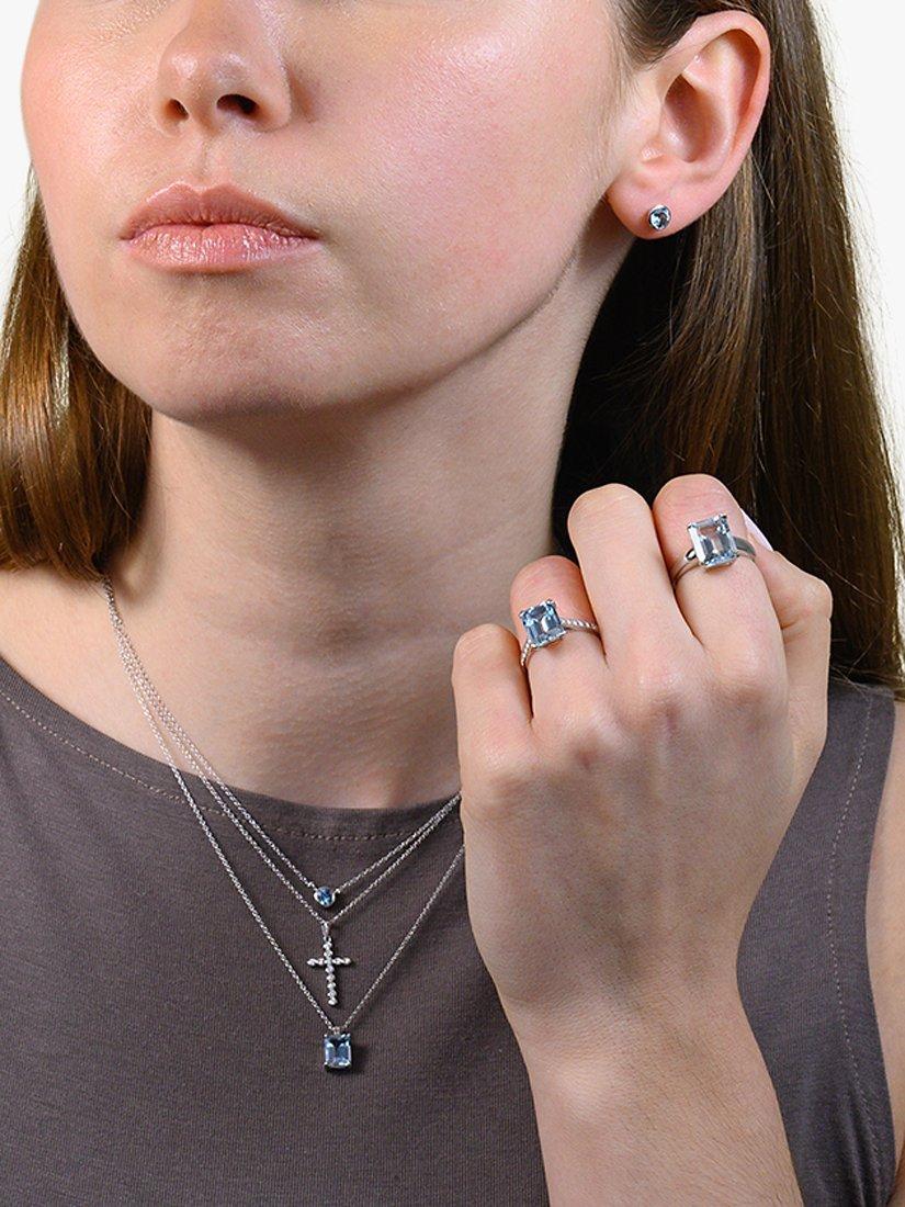 Product image 2 of 3, which shows E.W Adams 9ct Gold Solitaire Aquamarine Pendant Necklace, White Gold