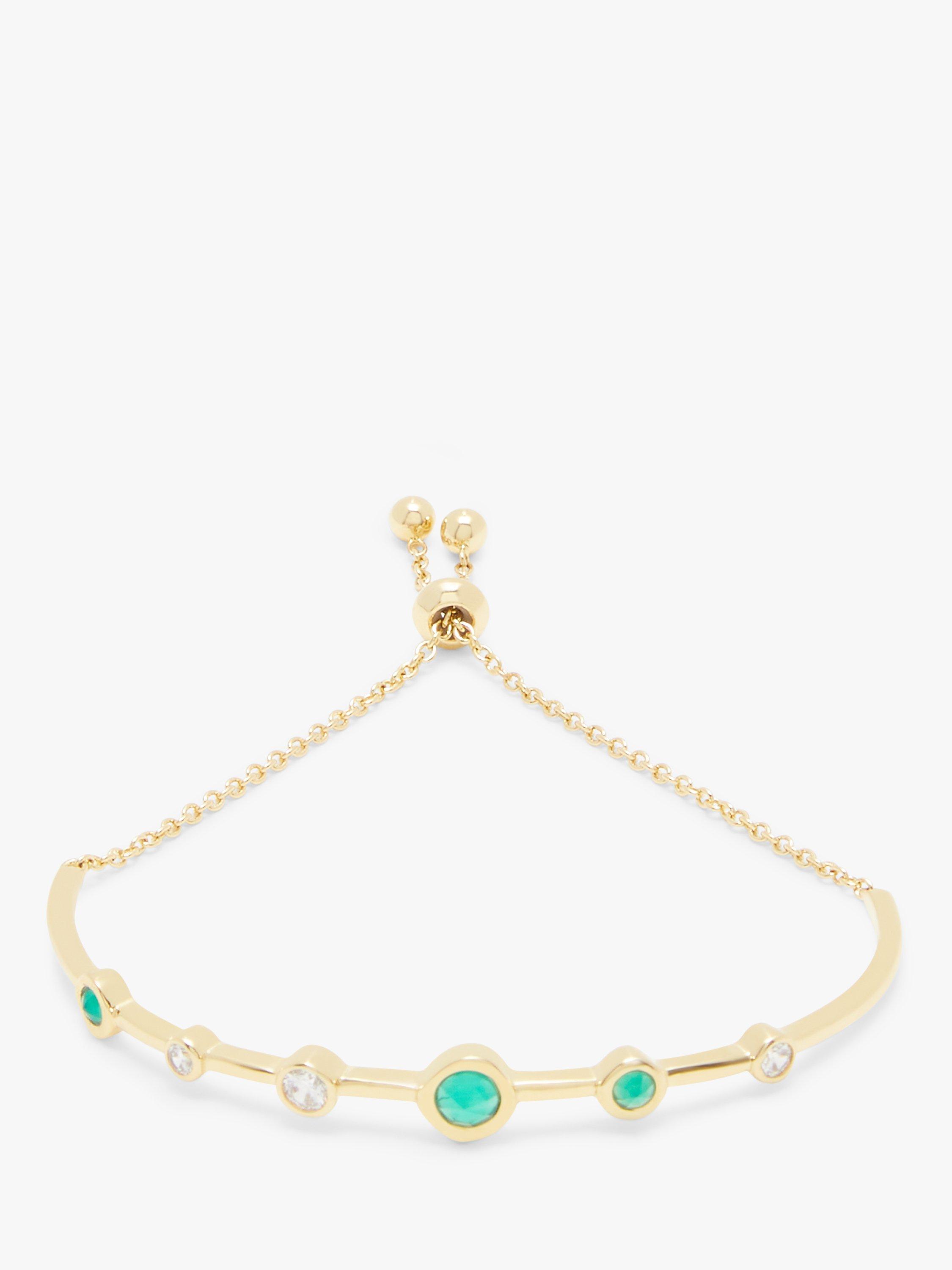 Product image 1 of 3, which shows John Lewis Gemstones Multi Stone Bar Slider Bracelet, Gold/Green Agate