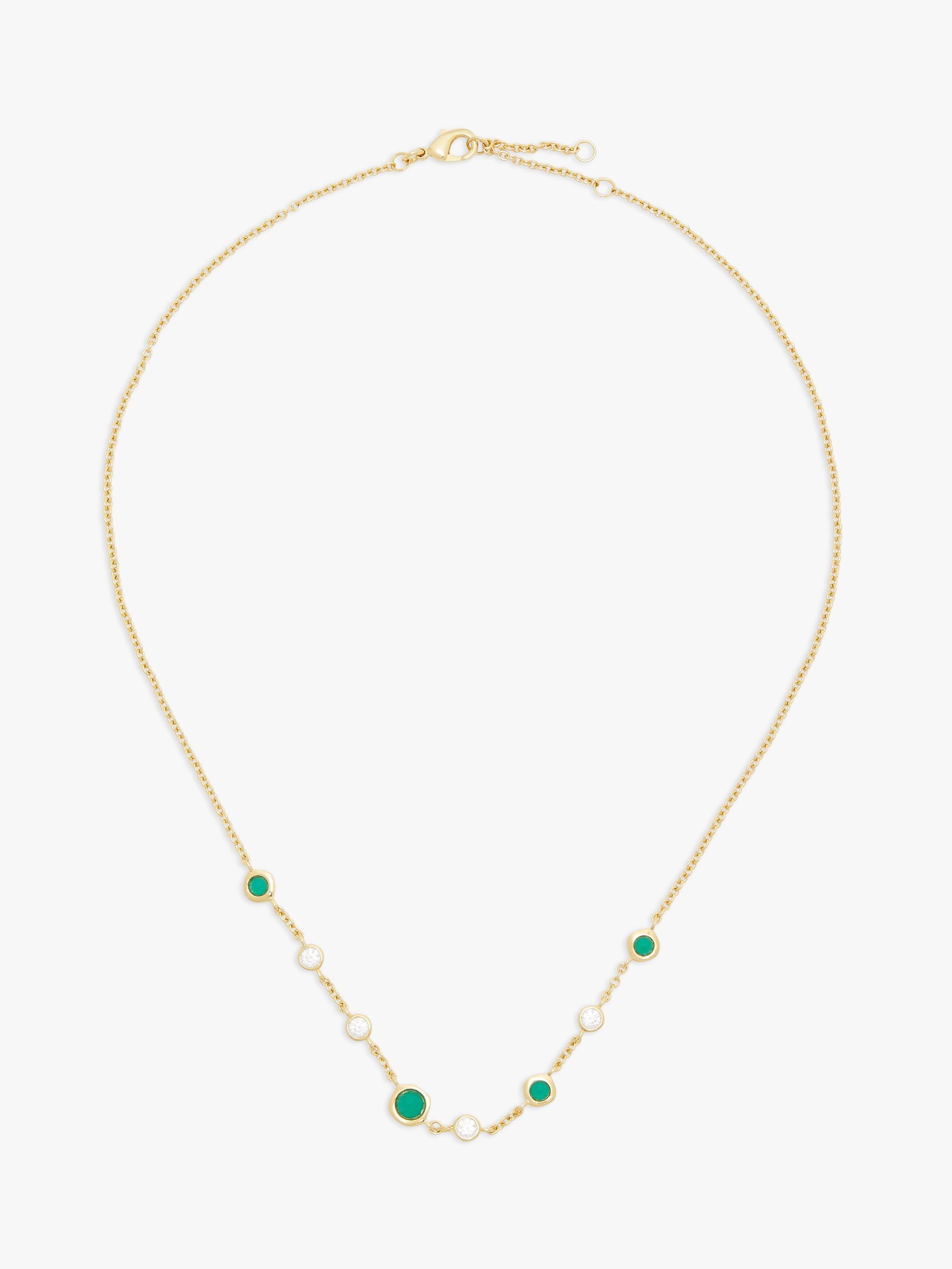 John Lewis Gemstones Cubic Zirconia & Green Agate Collar Necklace, Gold